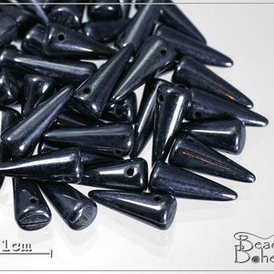 10 pcs Hematite Czech Glass Spike Beads 13x5mm (6997)