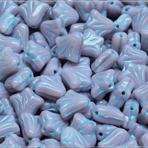 12 pcs Opaque Lavender Light Blue Wash Czech Glass Lily Flower Beads 9x9mm (13931)