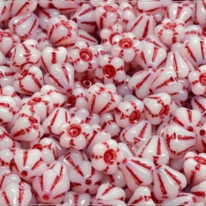 25 pcs Chalk Red Wash Czech Bell Flower Beads 6x4 mm (13596)
