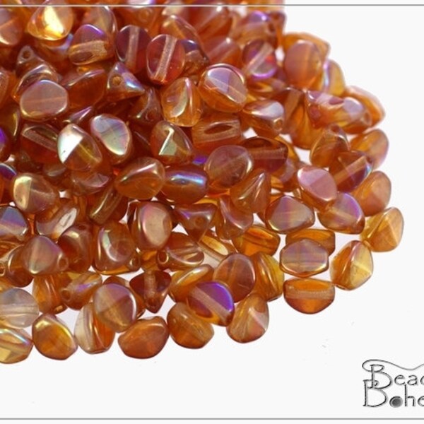 50 pcs Crystal Orange Rainbow Czech Glass Pinch Beads 5x3,5 mm (8584)