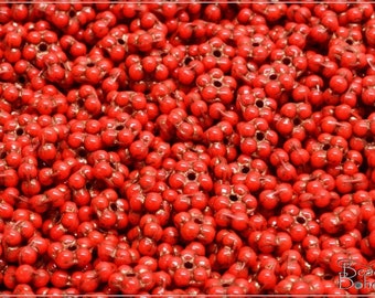 100 pcs Opaque Red Brown Wash Czech Forget-me-not Flower Beads 5 mm (13566)