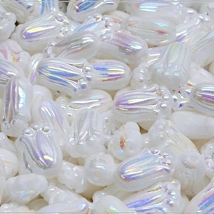 12 pcs Chalk AB Full Czech Glass Tulip Bud Flower Beads 12x8 mm (13614)