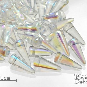 10 pcs Crystal AB Czech Glass Spike Beads 13x5mm (7001)