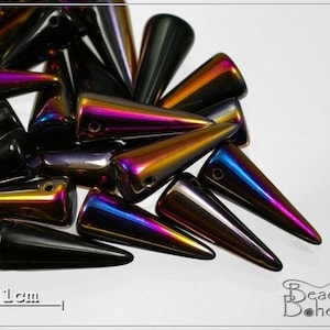 10 pcs Jet Sliperit Czech Glass Spike Beads 17x7mm (7003)