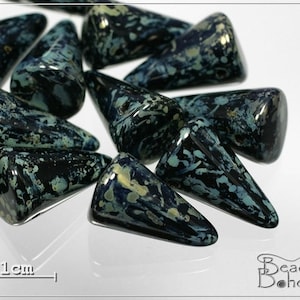 6 pcs Jet Silver Picasso MAXI Czech Glass Spike Beads 18x12mm (6797)