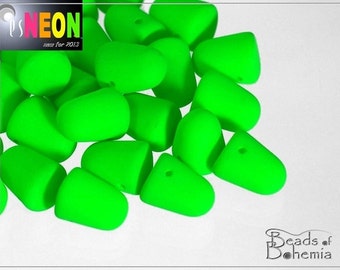 UV Active Neon Green Czech Glass Gumdrop Beads 10x7mm, 6 pcs (7528)