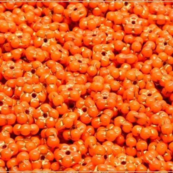100 pcs Opaque Orange Gold Wash Czech Forget-me-not Flower Beads 5 mm (13571)