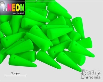 12 pcs UV Active Neon Green Czech Glass Spike Beads 13x5 mm (7907)