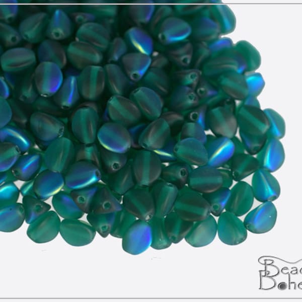 50 pcs Transparent Emerald Matte AB Czech Glass Pinch Beads 5x3,5 mm (10175)