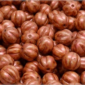 12 pcs Chalk Herbs&Spices Cinnamon Czech Glass Melon Beads 8 mm (12281)