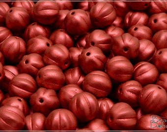 12 pcs Lava Red Czech Glass Melon Beads 8 mm (12036)