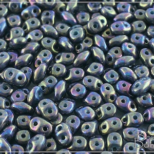 20 g Opaque Green Turquoise Nebula Czech Superduo Beads 2,5x5 mm (7161)