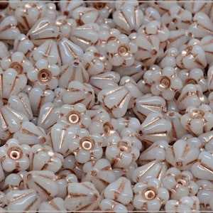 25 pcs Chalk Taupe Wash Czech Bell Flower Beads 6x4 mm (13597)