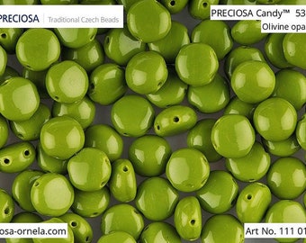 30 pcs 8 mm 2 Hole Czech Candy Beads Opaque Olive (10839)