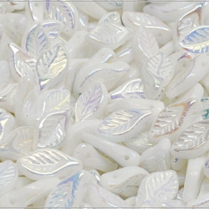 20 Pcs Chalk AB Full Czech Glass Bay Leaf Beads 12x6 mm (13142)