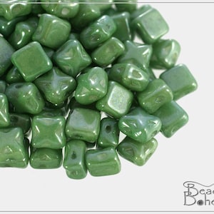 30 pcs Chalk Green Luster 2 Hole Czech Glass Silky Star Beads 6x6 mm (9723)