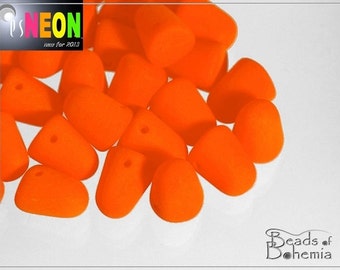 UV Active Neon Orange Czech Glass Gumdrop Beads 10x7mm, 6 pcs (7526)