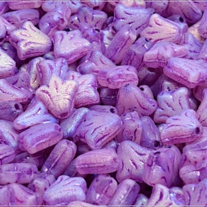 12 pcs Crystal-Chalk Bicolor Matted AB Full, Purple Wash Czech Glass Lily Flower Beads 9x9mm (12816)