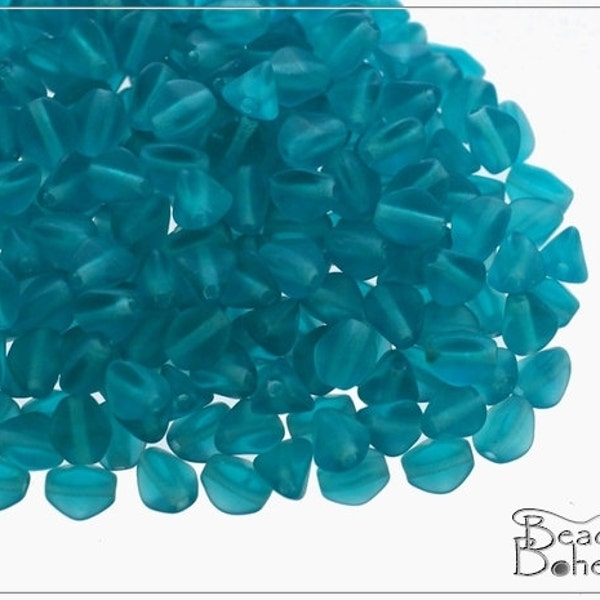 50 pcs Blue Zircon Matte Czech Glass Pinch Beads 5x3,5 mm (8688)