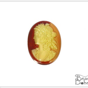 1 pc Bicolor Cornelian Lady Cameo - Left Side - Czech Glass Cab 25x18 mm (9803)