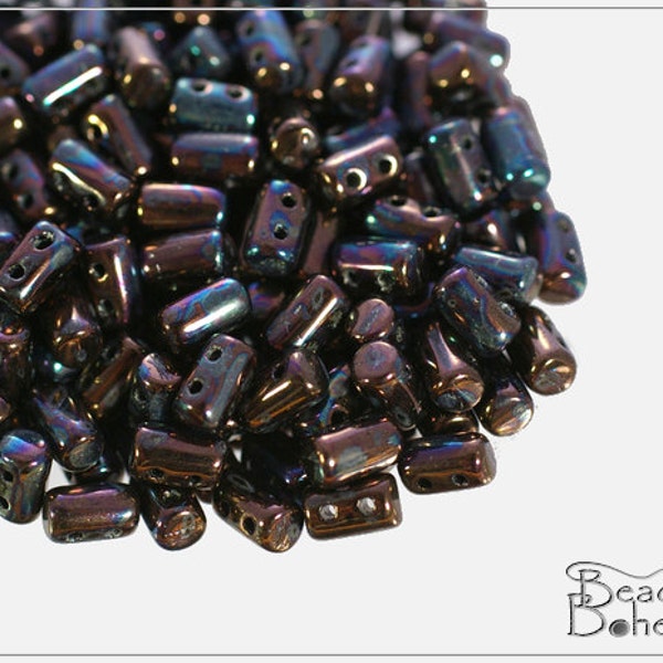 20 g Jet Vega Iris Czech Two Hole Rulla Beads 3x5 mm (7488)