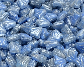 12 pcs Blue Opal-Crystal Bicolor Matted Silver Wash Czech Glass Lily Flower Beads 9x9mm (12833)