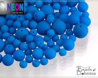 40 pcs 6 mm UV Active Neon Blue Czech Glass Round Beads (8020)