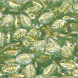 20 Pcs Transparent Pale Green Gold Wash Czech Glass Bay Leaf Beads 12x6 mm (13999)