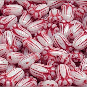 12 pcs Chalk Red Wash Czech Glass Tulip Bud Flower Beads 12x8 mm (13617)