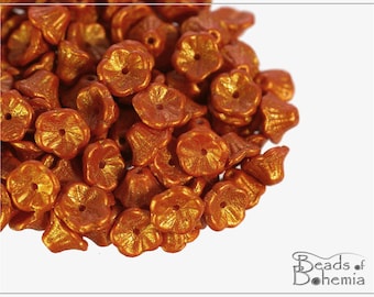 25 pcs Gold Shine Orange Czech Bell Flower Cup Perles 7x5 mm (10800)