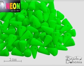 24 pcs UV Active Neon Green Czech Glass Spike Beads 8x5 mm (7901)