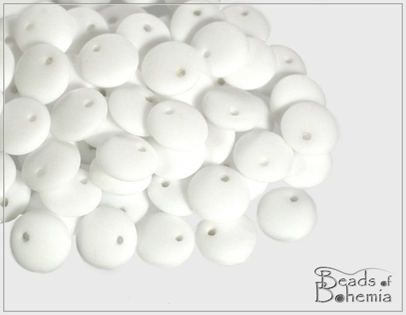 White Matted Czech Lentil Beads 8 mm, 30 pcs 8306 image 1