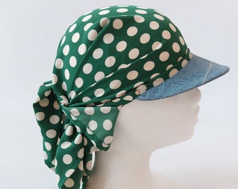 green dots veil with visor of recycled jeans