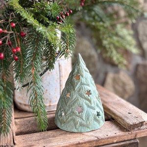 Christmas Tree Candle Votive Handmade Pottery