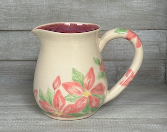 Small Pitcher 2.5 cups Floral Stoneware Pottery