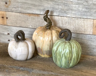 Pottery Pumpkins Set of 3 Handmade Stoneware