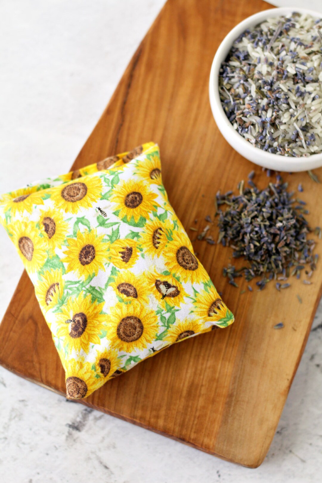 Dream Pillow, Heating Pad Herbal Lavender and Rice Sunflower Floral Pattern for Sleep, Calm