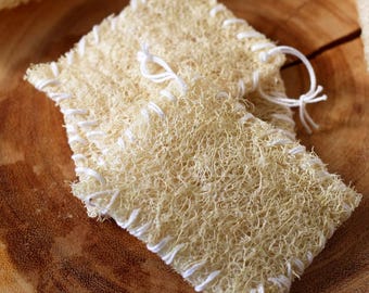 Natural Luffa Cleaning Sponge - 3 x 3.5 Inch Homegrown Loofah - Hand-Sewn with Hanging Loop - Reusable Natural Scrubber