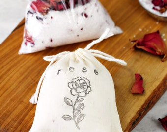 Rose Petal Bath Soak Salts - Rose Petals, Sea Salt, Epsom Salt, Palmarosa Essential Oil