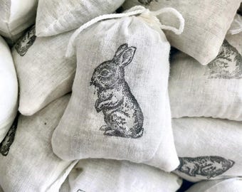 Dried Lavender Herbal Hand Stamped Fragrance Sachet - Aromatherapy, Natural Home Scent - For Bedroom, Closet, or Drawers - Bee or Bunny