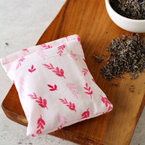 Herbal Lavender Aromatherapy Dream Pillow - Heating Pad - Pink Leaf Foliage Print - For Sleep, Calm, Relaxation