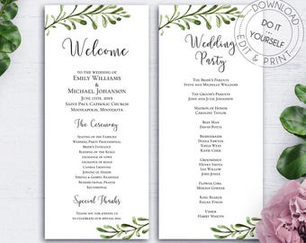 folded wedding program wedding reception program template etsy