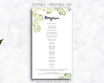 folded wedding program wedding reception program template etsy