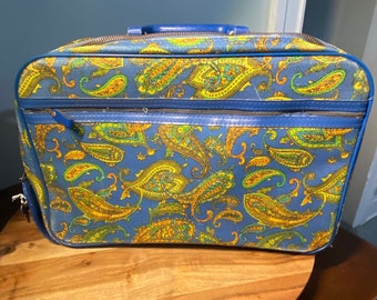 Vintage Bantam MCM Paisley Mini Suitcase Luggage Children’s Traincase With Key