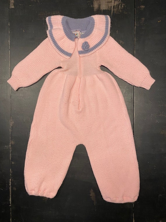 Vintage Girls Pink Sweater Jumper Romper Size 18 months