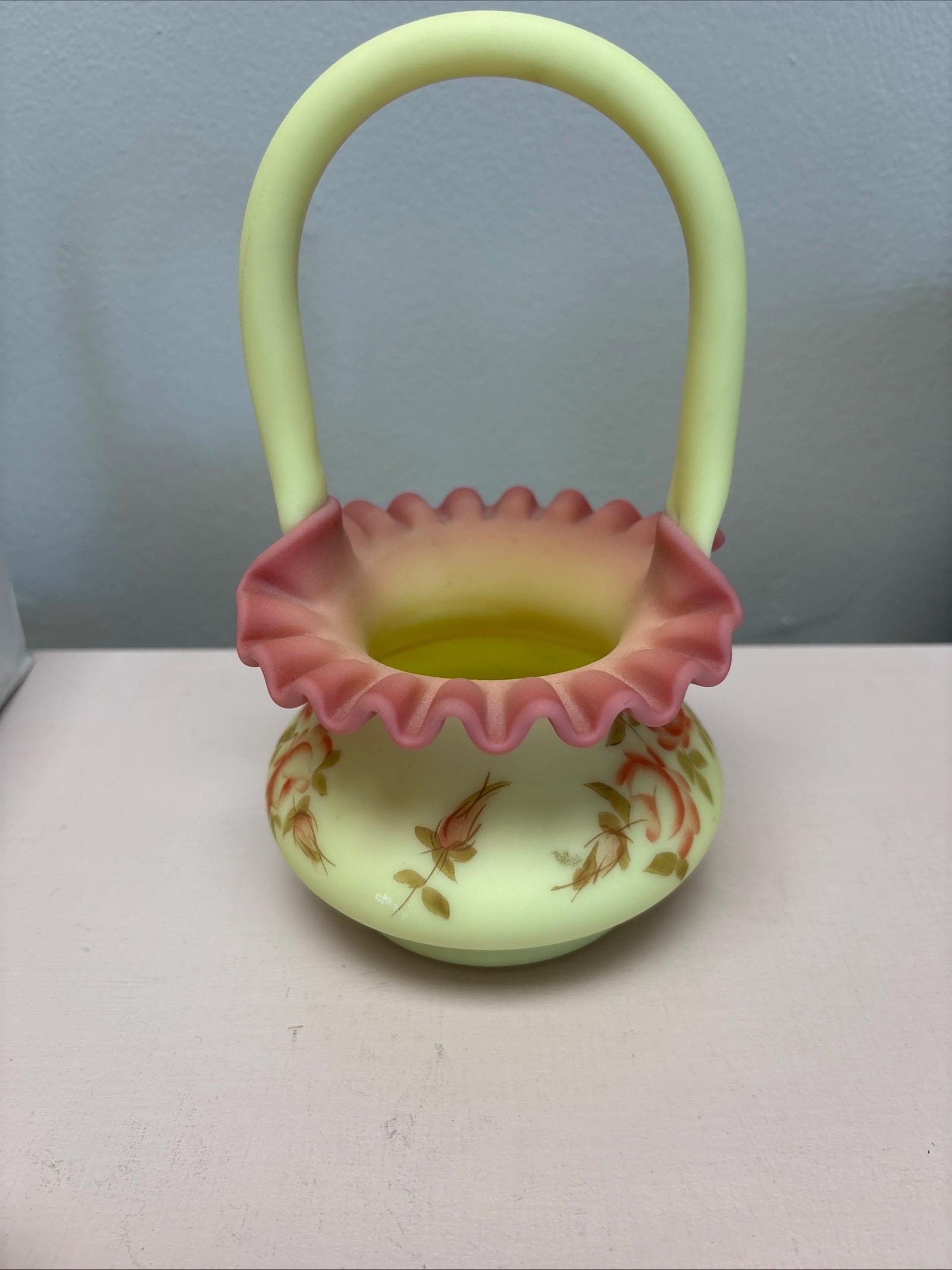 Fenton Custard Uranium Glass Vase Hand Painted - Etsy