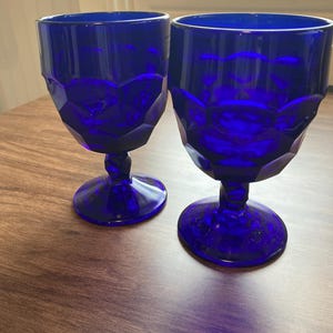 Blue glass stemmed  goblets, wine glass set of two