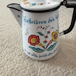 Vintage Swedish Berggren Enamelware Water Kettle Coffee Tea Pot