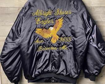 Vintage Women’s Satin Bomber Style Jacket With Embroidered Eagle