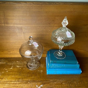 Indiana Glass Diamond Points Pedestal Compote or Candy Jar With Lid